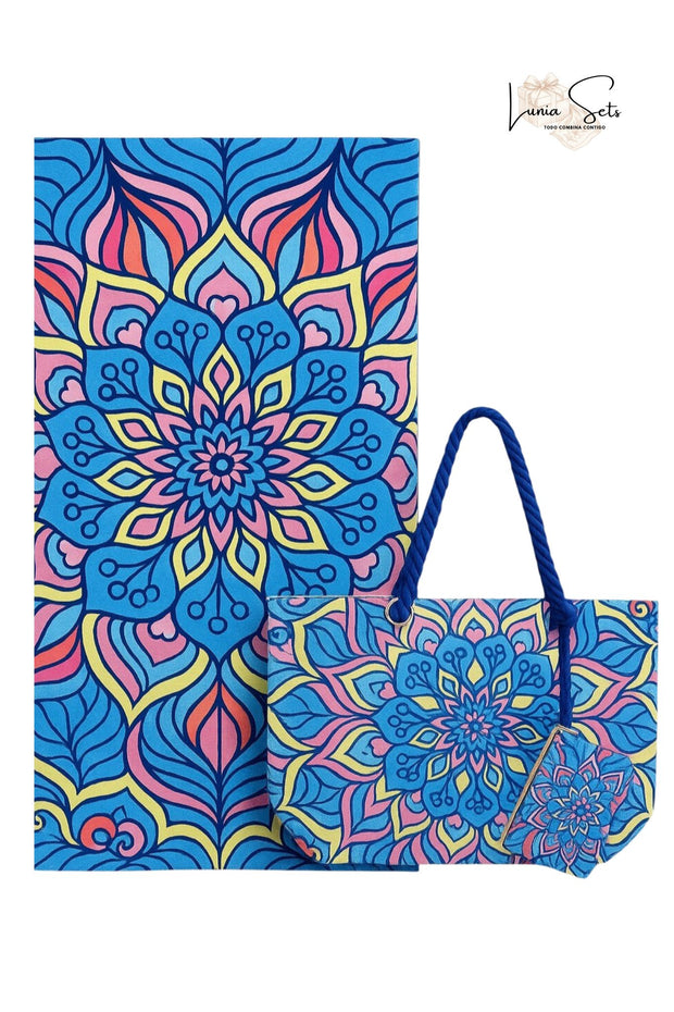 Mandala Coral y Azul – Pareo + Bolso Tote