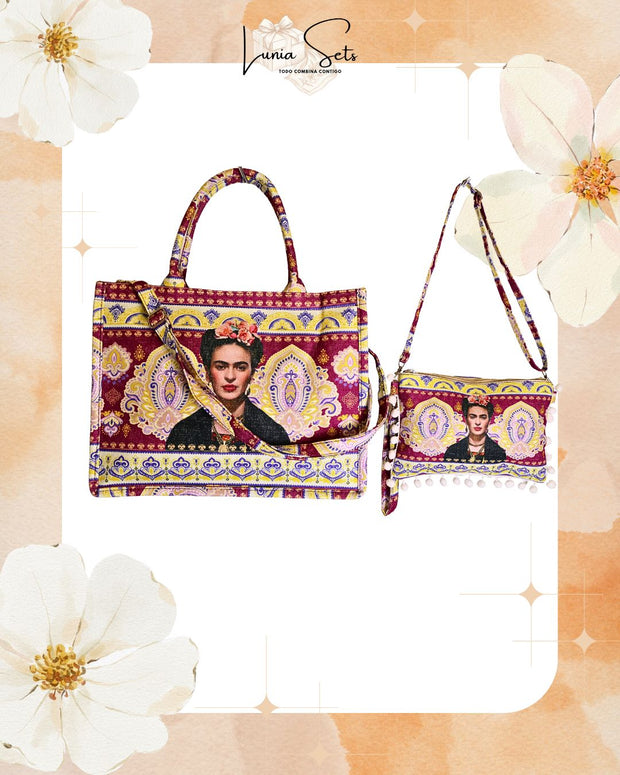 “Paisley Frida” – Tote playero grande + bolso de mano