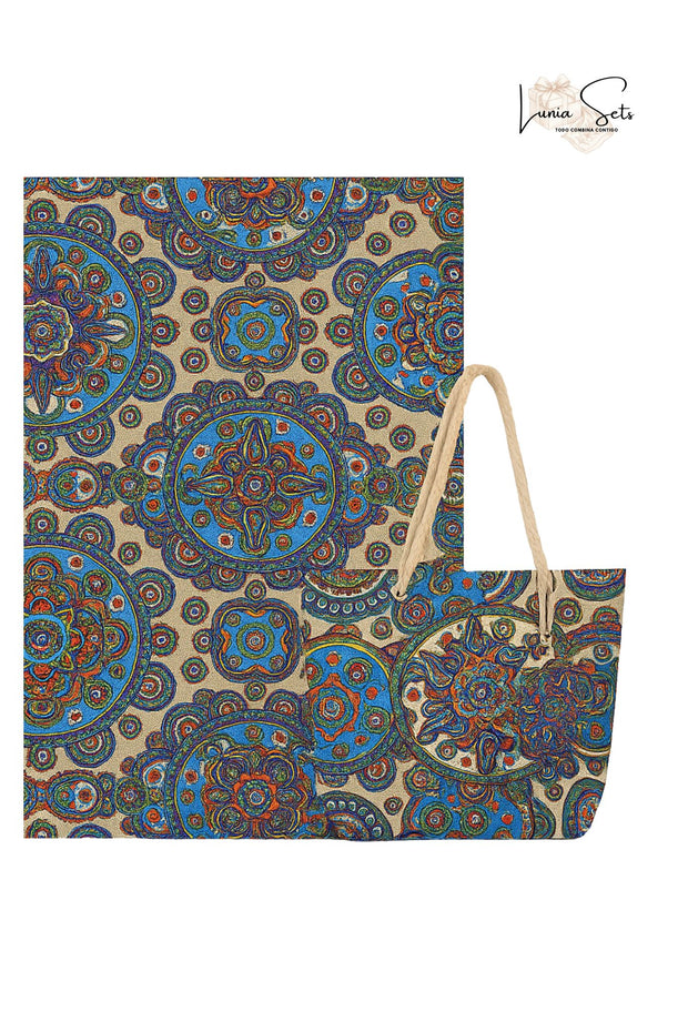 Boho Mandala Azul – Pareo + Bolso Tote
