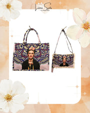 Frida Mandala Tote playero grande + bolso de mano a juego