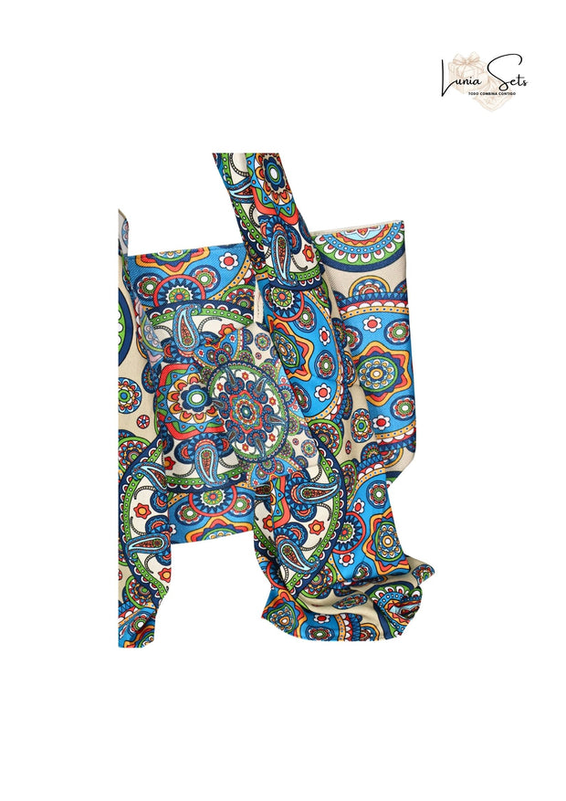 Boho Mandala Azul – Pareo + Bolso Tote