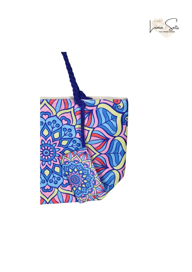 Mandala Coral y Azul – Pareo + Bolso Tote