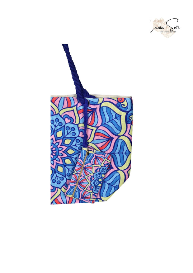 Mandala Coral y Azul – Pareo + Bolso Tote