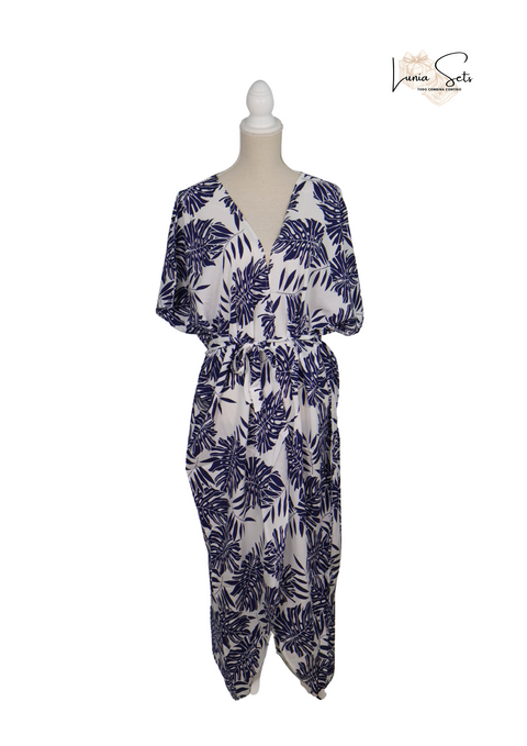 Brisa Índigo – Vestido Largo con Hojas