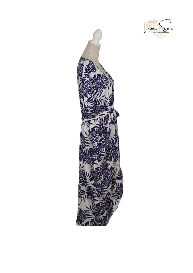 Brisa Índigo – Vestido Largo con Hojas