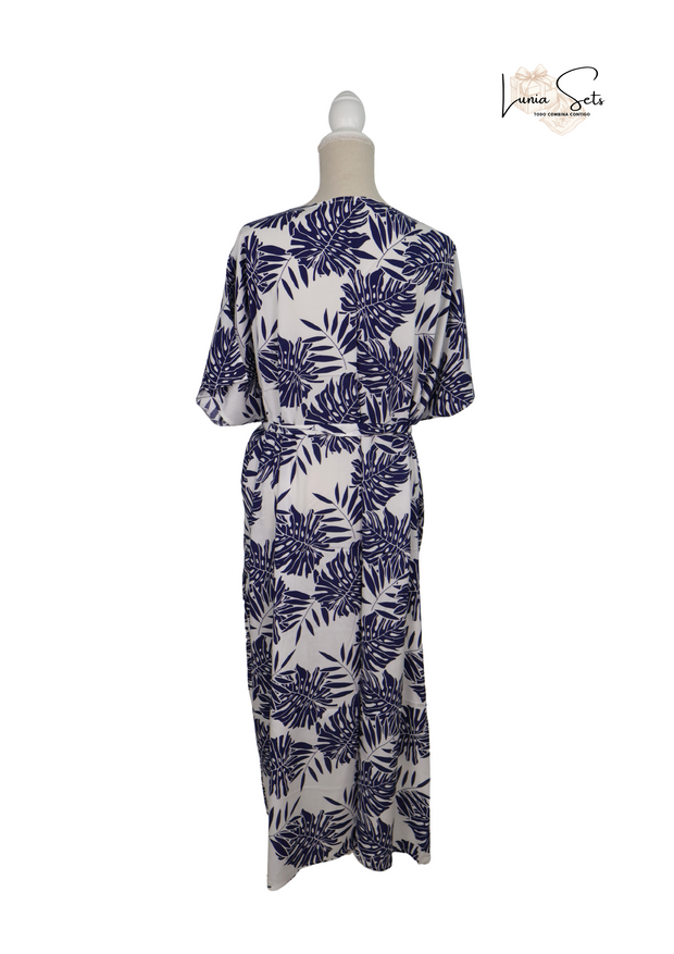 Brisa Índigo – Vestido Largo con Hojas