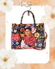 “Floral Nocturno Frida” – Tote playero grande + bolso de mano a juego
